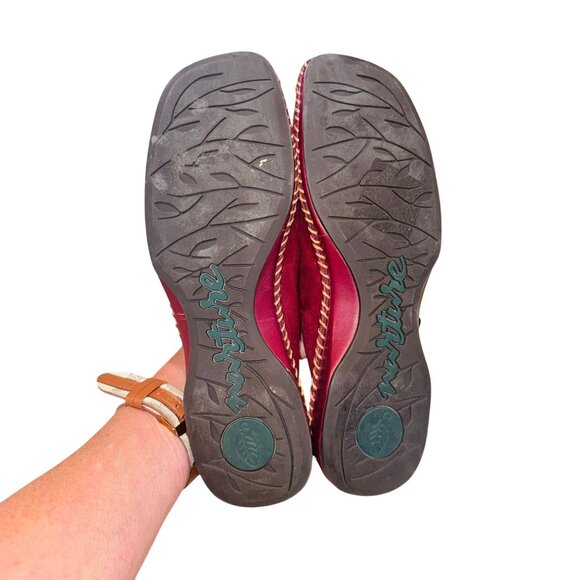 Nurture Red Suede Leather Mules 7M With Contrast Stitching Tie Detail Money - Picture 10 of 10